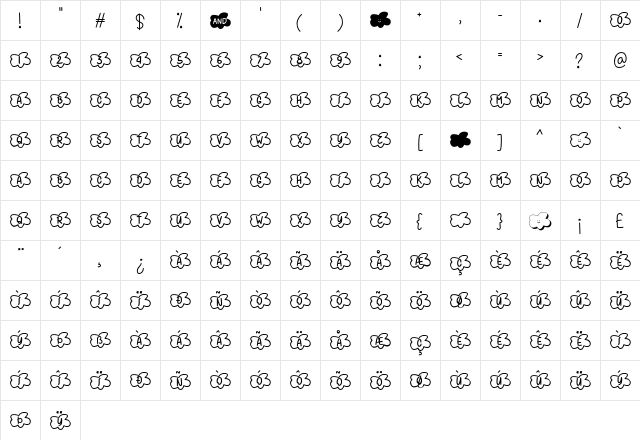 Clouds Smile Too Regular  glyph index