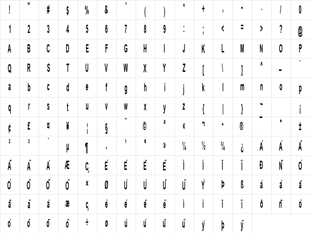 Antenna Bold  glyph index
