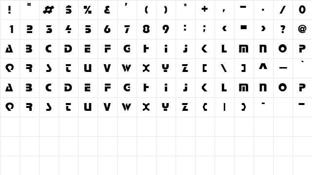 BreakawayCapsSSK Regular  glyph index
