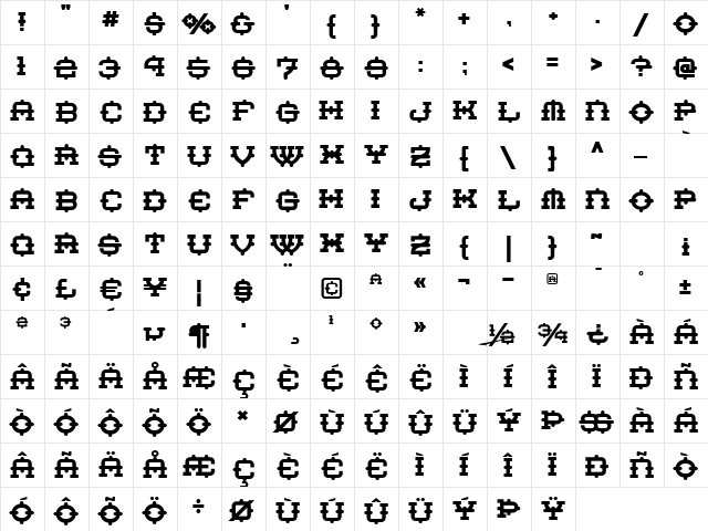 Robot Monster NF Regular  glyph index
