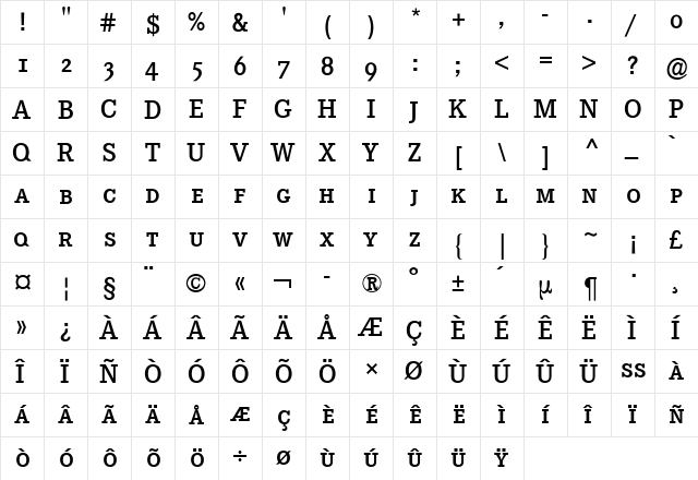 Corporate E Expert BQ Medium  glyph index