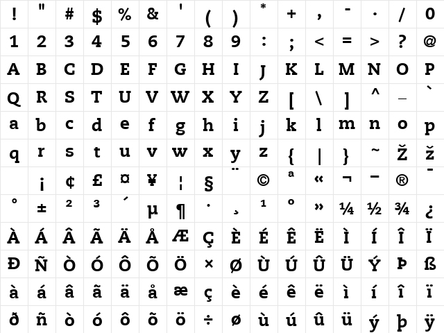 Caecilia LT Heavy Regular  glyph index