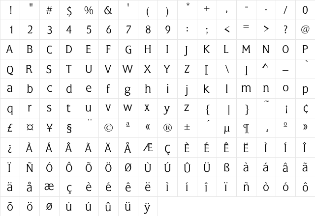 Flange-Light Regular  glyph index