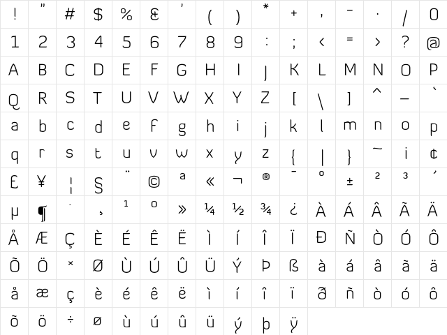 Diavlo Light  glyph index