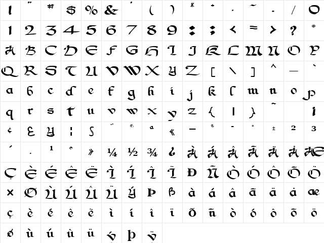 Magic Regular  glyph index