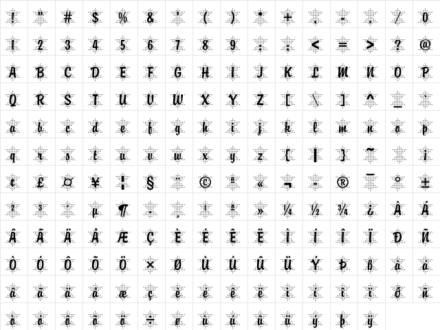Brody47 Becker Regular  glyph index