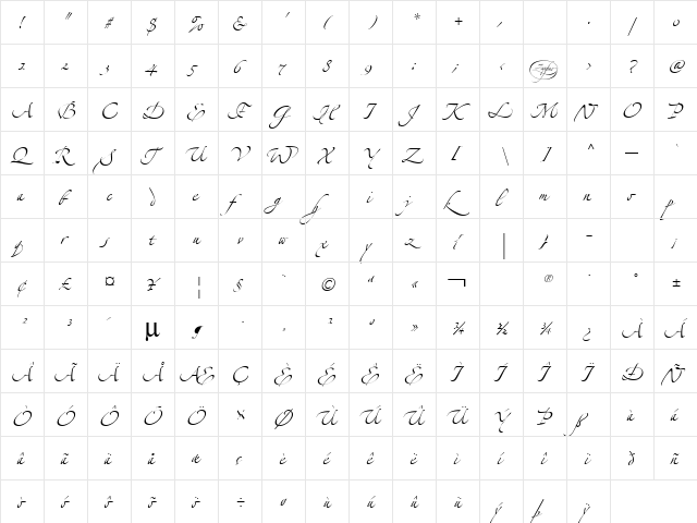 LinotypeZapfino Two  glyph index