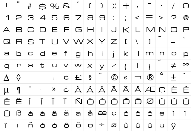Microgram DB Regular  glyph index