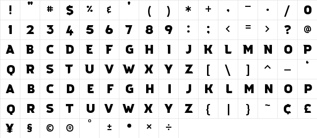 Ustulo Display Regular  glyph index