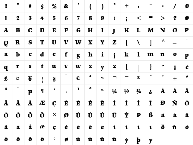 Origami Bold  glyph index