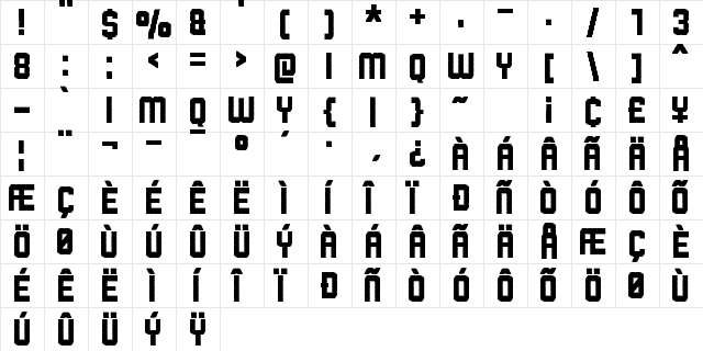 Rowdy Space Pirates Regular  glyph index