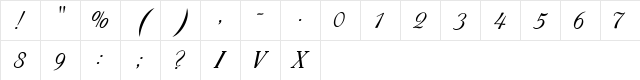 Pompadur Regular  glyph index