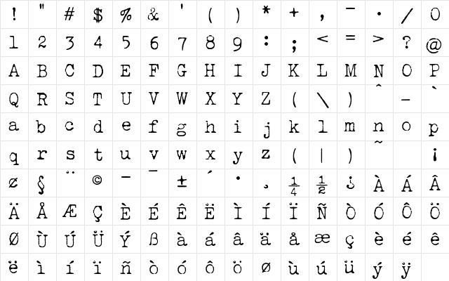 LUCKY TYPEWRITER Normal  glyph index