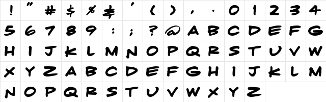 LHF Comic Caps Regular Regular  glyph index