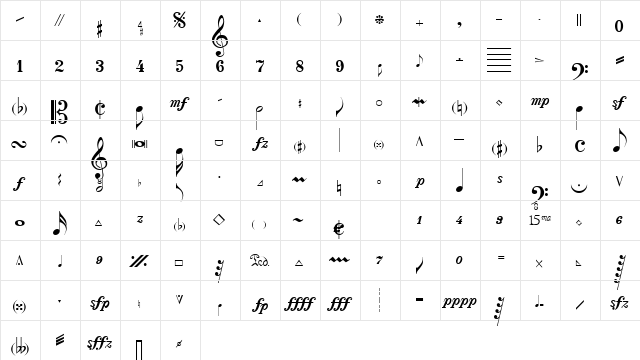 Violine Regular  glyph index