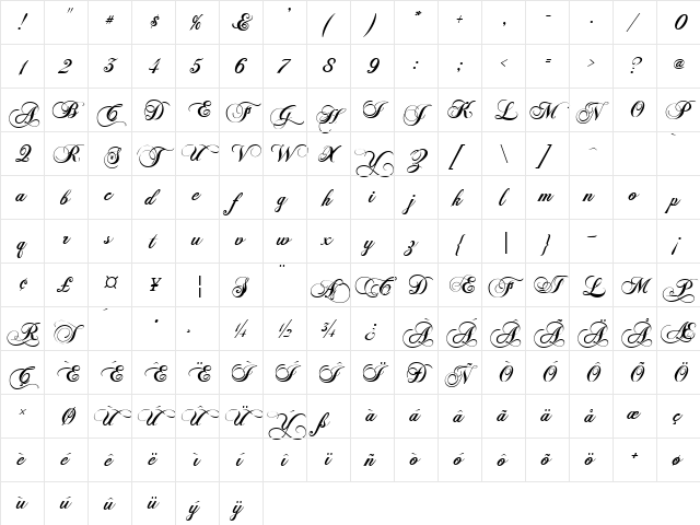 Chiaroscuro Regular  glyph index
