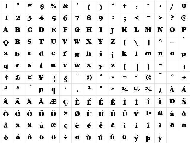 ITC Garamond Std Ultra  glyph index