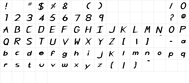 Singapore BoldItalic  glyph index