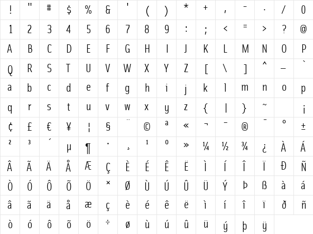 SolexRegularLining Regular  glyph index
