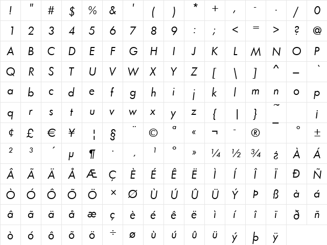 Function BookItalic  glyph index