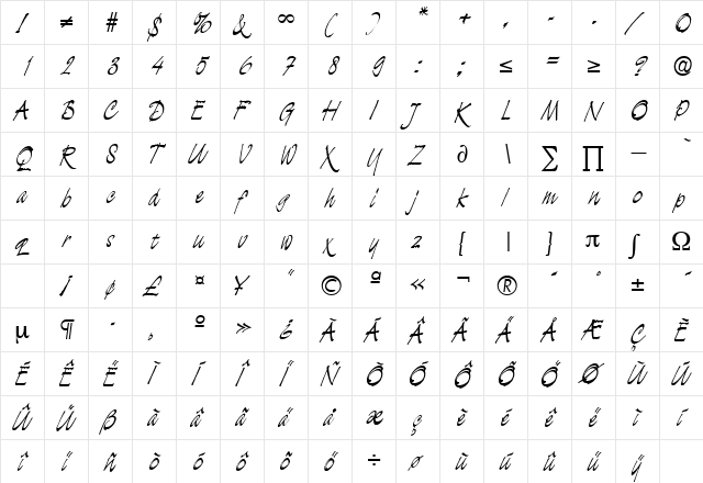 Lucifer Medium  glyph index
