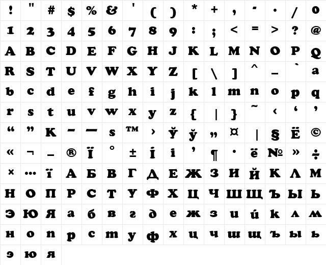 Kladez Plain  glyph index
