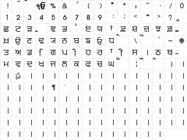 PUN-AdhunikN Regular  glyph index
