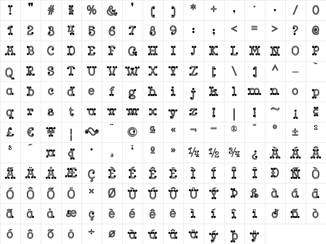 Jeu de MotsNF Regular  glyph index