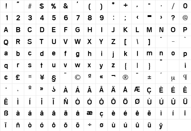 Mercedes-Serial DB Regular  glyph index