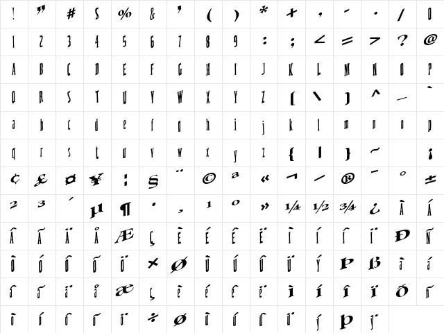 CoastWise67 Regular  glyph index