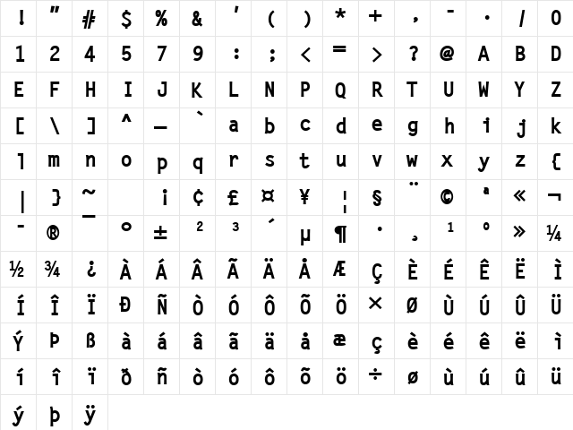 LetterGotLBol Regular  glyph index