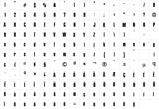 Plakette-Serial Bold  glyph index