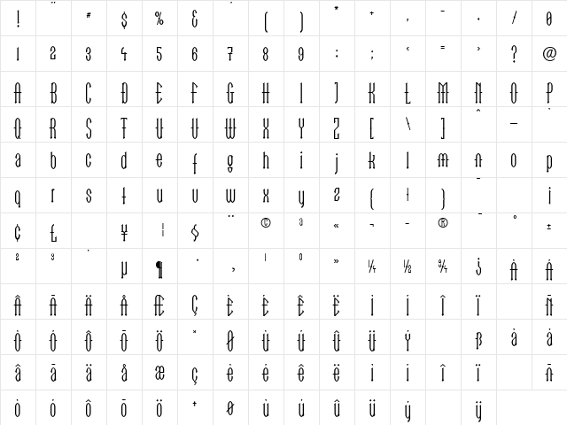 LTGoTekk Medium Regular  glyph index