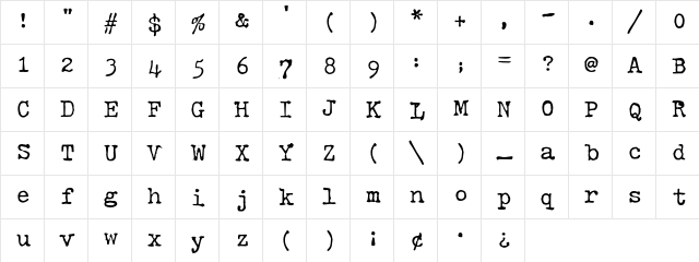 Typewriter Rustic RNH Regular  glyph index
