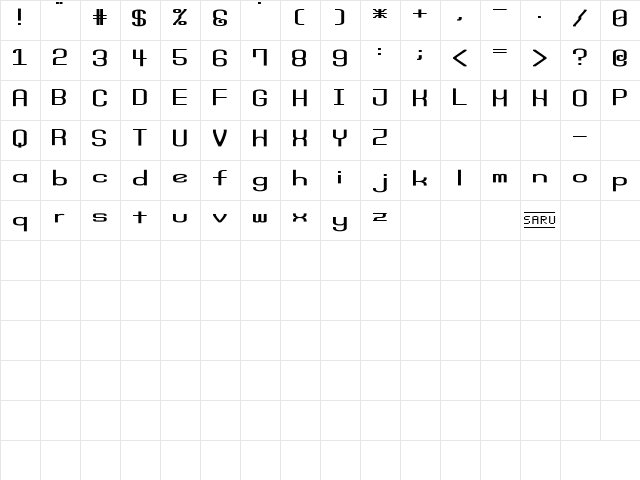 Monday Bold&Wide (sRB) Regular  glyph index