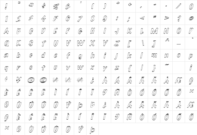 MarkerHollowExtended Italic  glyph index