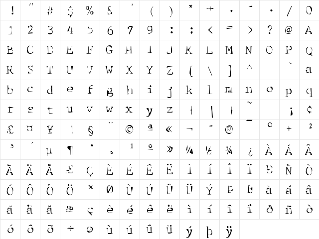 Dirty41 Becker Regular  glyph index