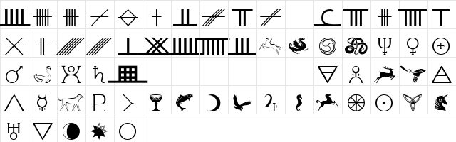 101! Celtic Astrologer Regular  glyph index