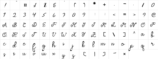 Dragonfly Script Regular  glyph index