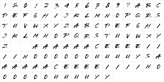 Brush Wedco Regular  glyph index