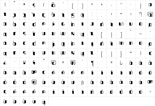 Jakone CondensedBold  glyph index