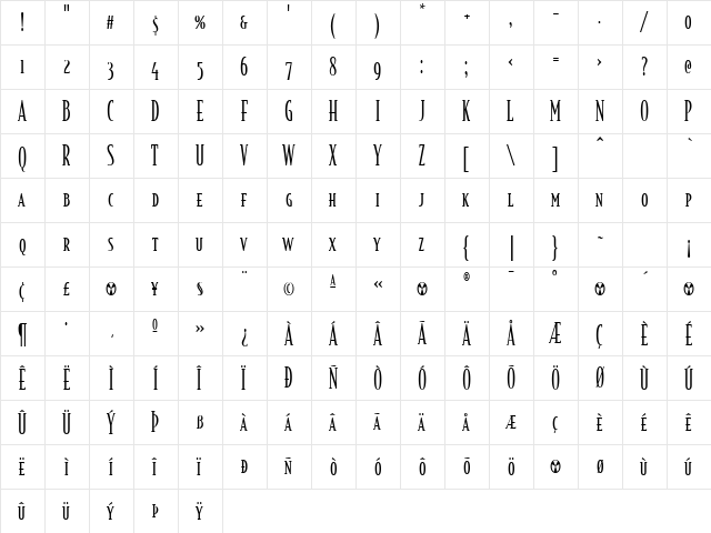 BodegaSerif LightSmallcaps  glyph index