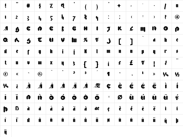 Bastard ExtraBold  glyph index