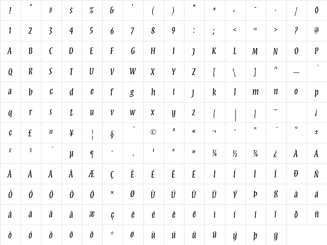 Mezz Std Regular  glyph index