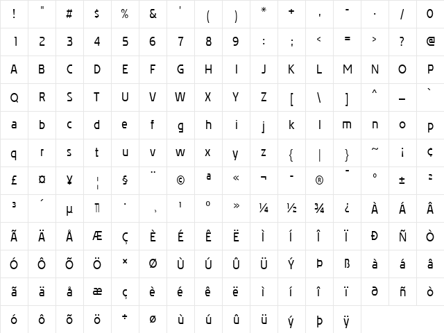 Affluent Regular  glyph index
