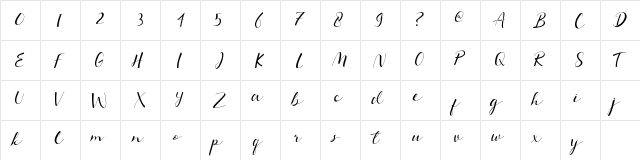 Taniya Script Regular  glyph index