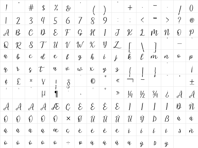 Hallo Carthy Regular  glyph index