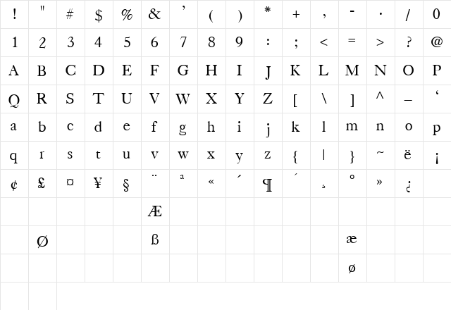 CaslonLightSSK Regular  glyph index