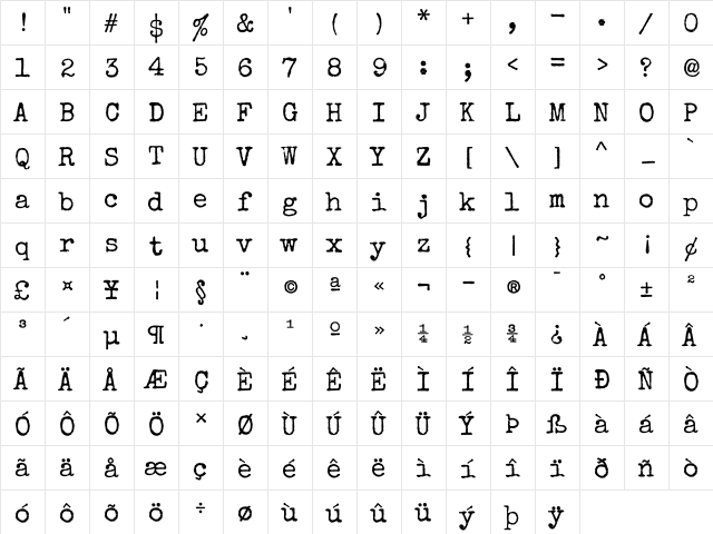 Special Elite Regular  glyph index
