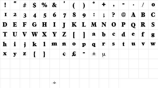 TympanDisplaySSK Regular  glyph index